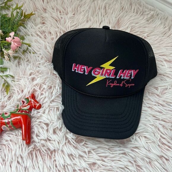 Kingdom Of Sequins Boutique Black Hey Girl Hey Lightning Rope Band Trucker Hat - Picture 2 of 6